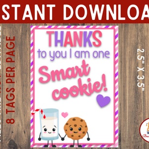 Teacher Appreciation Printable Tag, Smart Cookie Tag, Cookie Tag, One Smart Cookie, Teacher Thank You, Teacher Appreciation Digital Tag