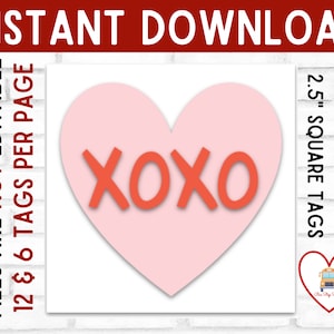 Printable cookie card, Instant download valentine card, Valentine Tag, Easy Valentine, XOXO SQUARE TAG, Cookie Tag, Valentines Tag, Gift Tag