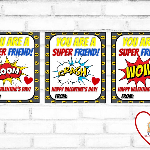 Valentine's Day Superhero Printable Tag, Super Valentine, Valentine, Class Valentine, Super Friend Valentine Tags, Easy Valentine Play