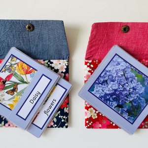 Classified Cards Bag Montessori Hand-made Zephyr Fabric 3-part Cards Pocket w/ Popper Snapper Travel Pouch Wallet Purse Gift idea for her image 4