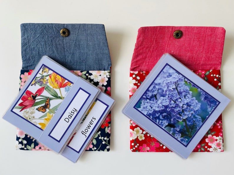 Classified Cards Bag Montessori Hand-made Zephyr Fabric 3-part Cards Pocket w/ Popper Snapper Travel Pouch Wallet Purse Gift idea for her image 4