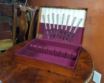 Vintage 1940s "Tarnish-Proof Chest" Silverware/Flatware Case with Rich Burgundy Interior