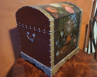 Large, Wonderful, Wooden, Hand-Painted, Vintage Treasure Box - Floral Motif