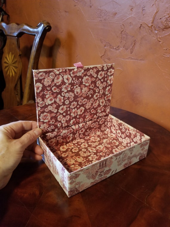 Mid-Century Floral Pink Jewelry Box - Silk - image 7