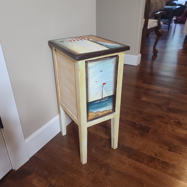 Wonderfully Hand Painted Lighthouse/Beach Nightstand for Child or Nautically Themed Room