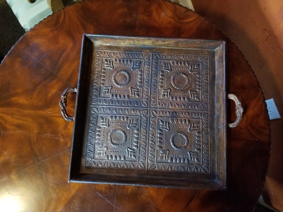 Absolutely Stunning Turn-of-the-Century Hammered Copper or Bronze Serving Tray - Beautiful Patina