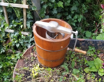 Wonderful Victorian Age, Sears Roebuck & Co. Hand-Cranked, Wood Barrel Style Bucket Ice Cream Maker in Beautifully Aged Condition - 1890s