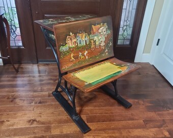 schoolhouse desks Absolutely Wonderful Hardwood and Cast-Iron Antique Late 1800s School Desk, Fully Restored and Delightfully Hand-Painted