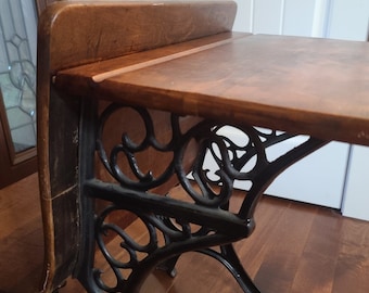 Beautiful, Adorably Small, Antique Hardwood and Cast-Iron School Desk and Bench - 1800s