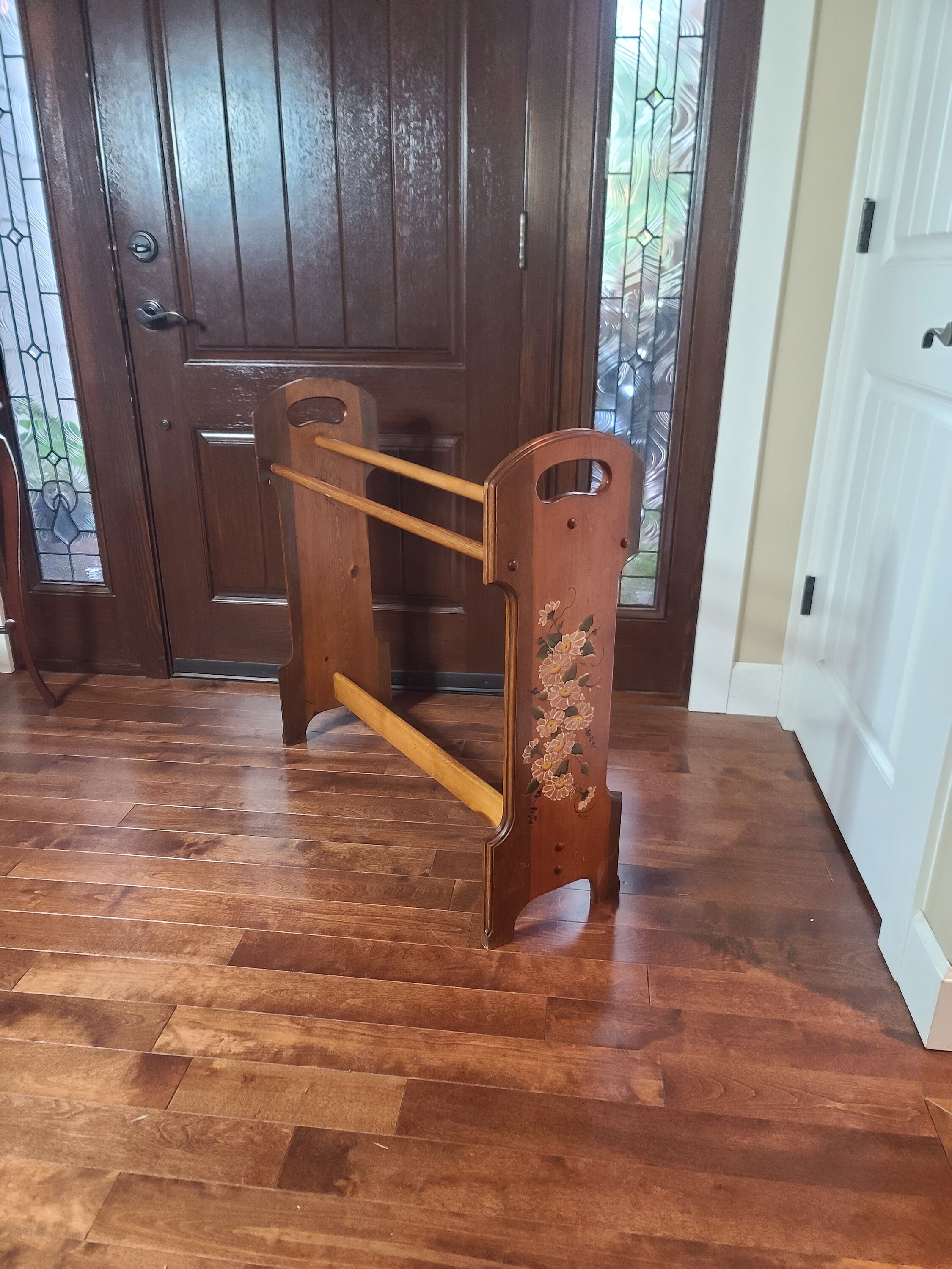 Wonderfully Floral Painted Vintage Hardwood Quilt Rack/stand