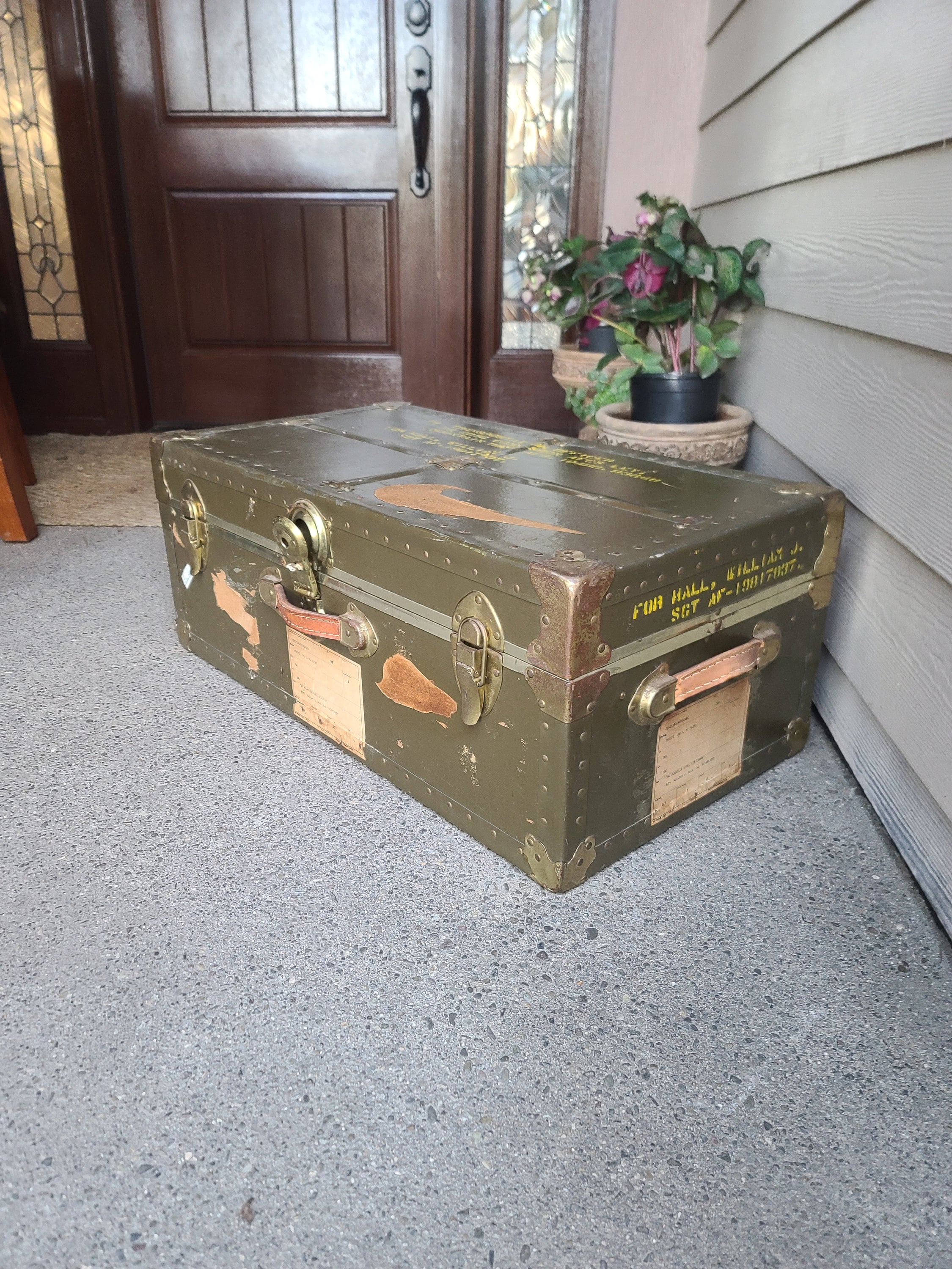 Vintage WW II Era Military Foot Locker Trunk Belber Trunk &