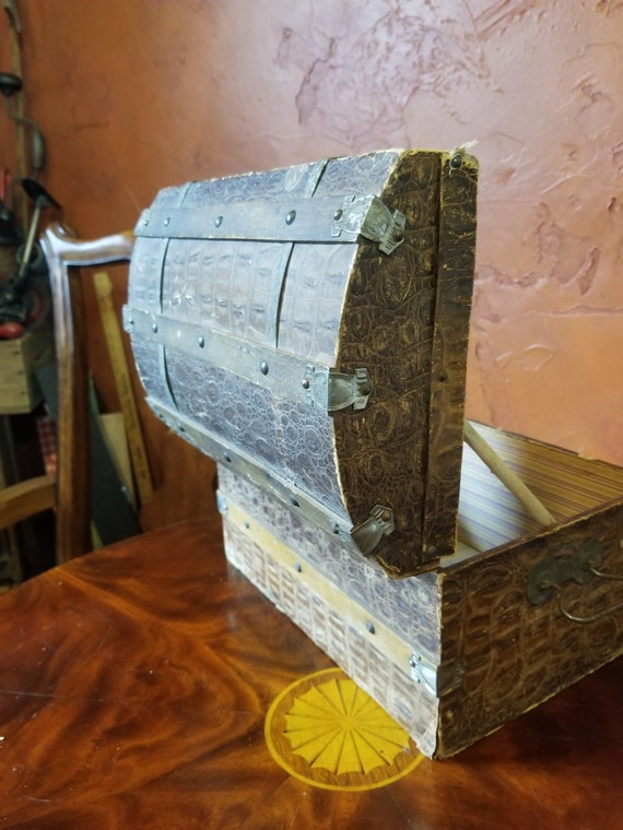 Remarkable 19th Century, Antique, Alligator Skin Treasure Box