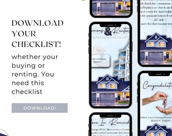 Könnte beinhalten: Ein digitales Marketingbild mit dem Text "LADEN SIE IHRE CHECKLISTE HERUNTER!" und "ob Sie kaufen oder mieten. Sie brauchen diese Checkliste." Das Bild enthält auch eine Schaltfläche mit der Aufschrift "HERUNTERLADEN!"
