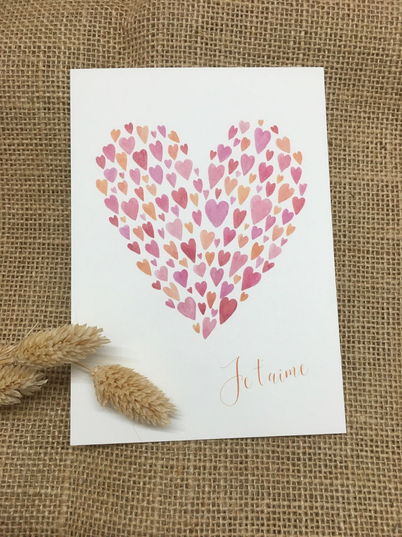 Carte JE T'AIME à l'aquarelle image 1