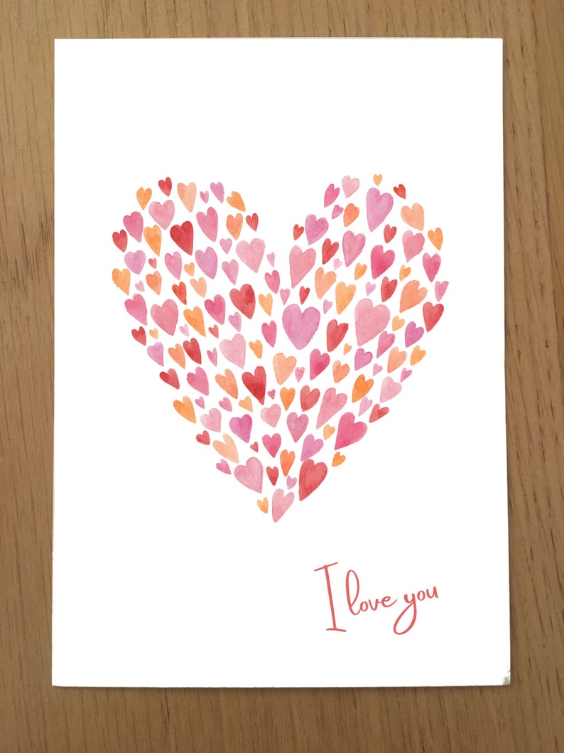 Carte JE T'AIME à l'aquarelle image 3