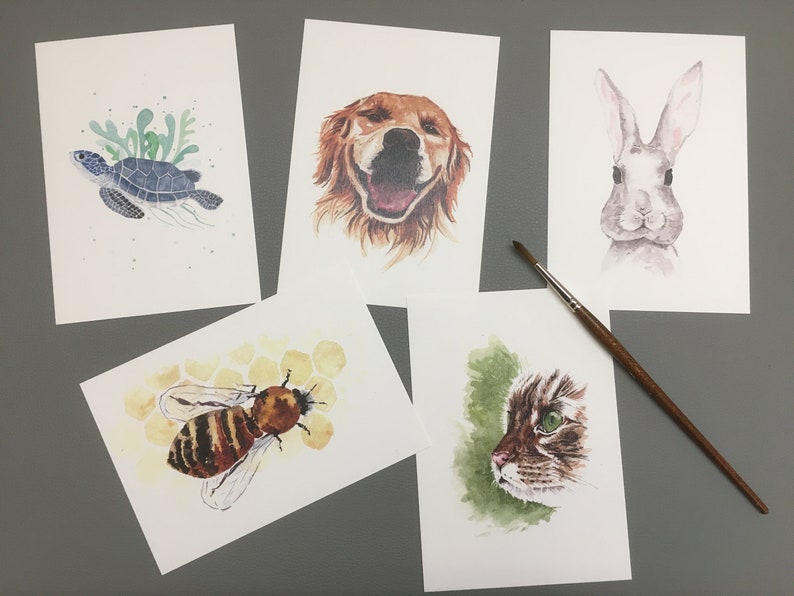 Set of 5 Watercolor Animal Postcards Set 2 image 1
