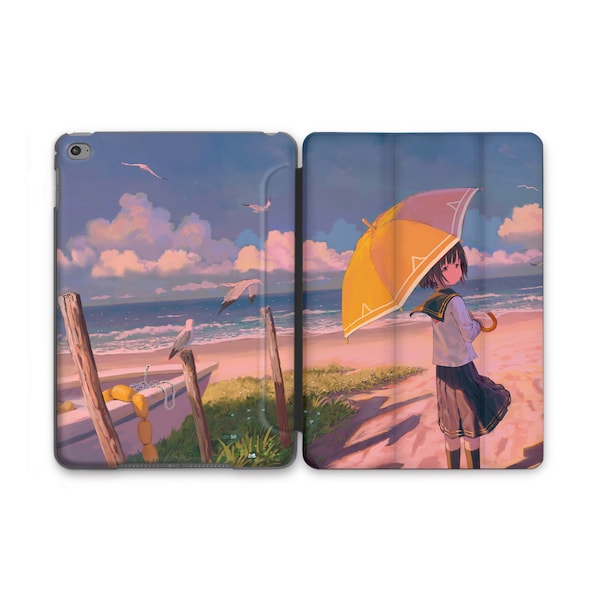 Cute Anime Girl Ocean Umbrella Schoolgirl iPad Smart Case New 2020 iPad Mini 6 Stand Case iPad Flip Cover iPad 12 9 2021 iPad 10 8th iPad 11