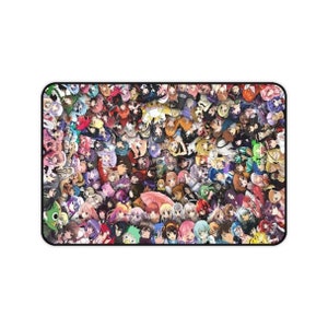 May include: A colorful collage of anime characters, featuring a variety of hairstyles, clothing, and expressions. The characters are arranged in a chaotic and vibrant pattern, creating a dynamic and energetic visual.