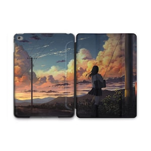 Słodka dziewczyna z anime iPad Smart Case Kolorowe miasto Zachód słońca Miasto Natura Projekt iPad 11 12.9 M2 2022 iPad 10.9 iPad Flip iPad Case 10 5 iPad Air 5