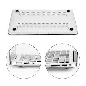 May include: A clear plastic case for a laptop computer. The case is designed to protect the laptop from scratches and bumps. The case has a smooth, glossy finish and is very thin. The case is shown on a white background.