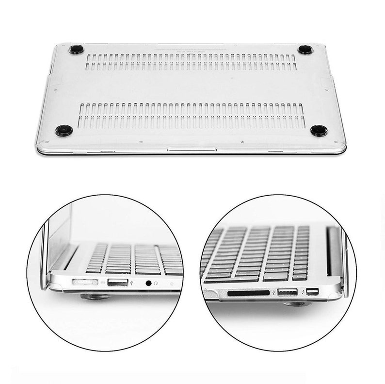 May include: A clear plastic case for a laptop computer. The case is designed to protect the laptop from scratches and bumps. The case has a smooth, glossy finish and is very thin. The case is shown on a white background.
