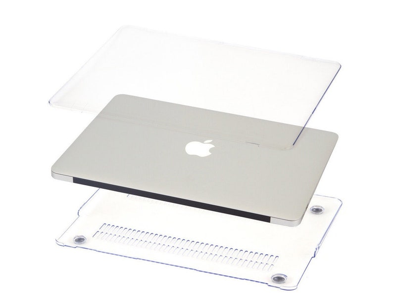 May include: A clear plastic case for a laptop computer. The case has a hard shell and a soft lining. The laptop is visible inside the case.