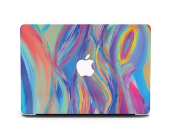 May include: Abstract colorful laptop skin with a white Apple logo. The design features a swirling pattern of blue, pink, yellow, and green.