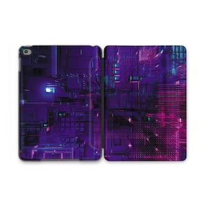 May include: A purple and pink abstract design with a geometric pattern. The design is reminiscent of a futuristic city.