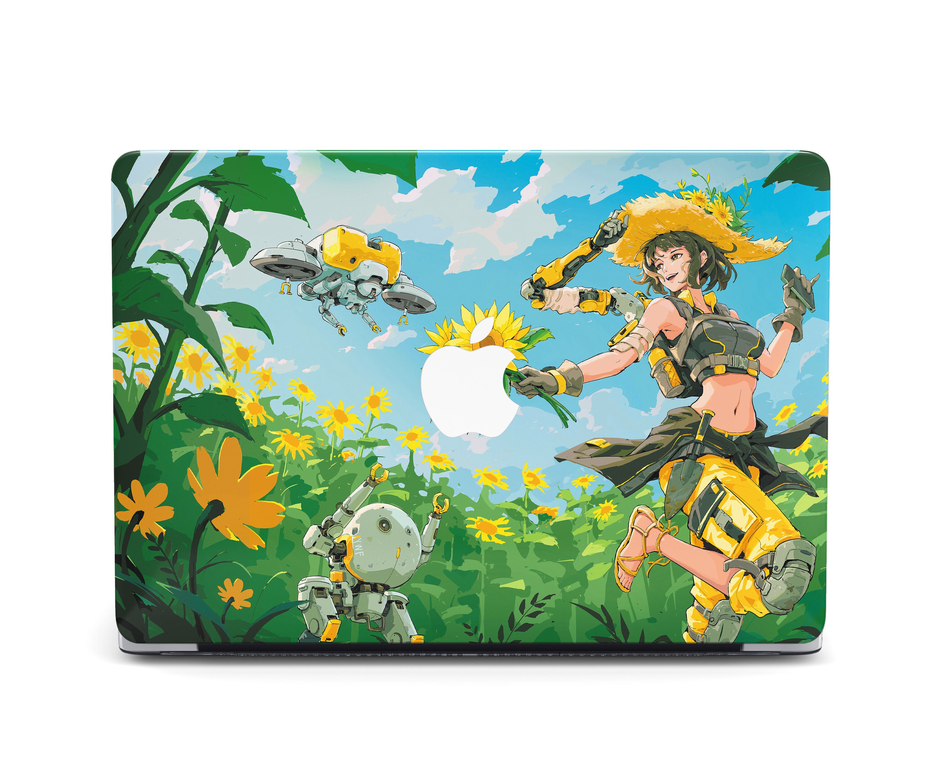 Futuristic Farmer Girl Cyber Art Sunflowers MacBook M3 16 Japanese