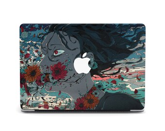 Aster Floral Anime Guy Black Hair Boy MacBook Case Air 13 2022 Colorful Japanese MacBook Air 13 Pro 14 16 MacBook Pro 13 M4 Air MacBook 2025