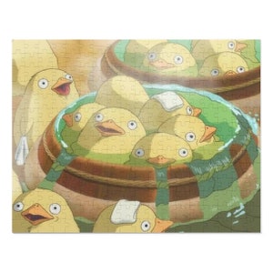Spirited Away Inspired Art Anime Puzzle Cute Chicks Bath Art Gift for Kid Family Puzzle Home Game Boardgame Pieces Puzzle Metal Gift Box