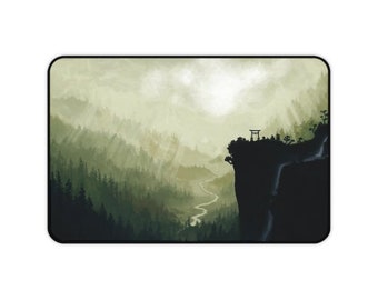 Landscape Illustration Desk Mat Gates in Mountains Scenery Desk Pad Modern Desk Mat Japanese Art Pad Décor Gaming Mouse Desk Mat X Large