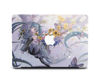 Cute Anime Girl Floral Sunflowers MacBook Case for MacBook Air 2022 MacBook Air 13 Pro 14 16 MacBook Pro 13 M4 inch Air MacBook 2025