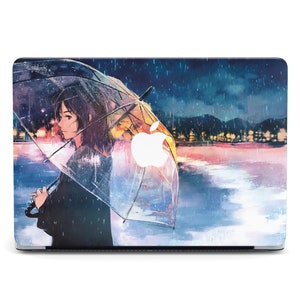 Cute Anime Girl Umbrella MacBook Case for MacBook Air Rainy Day Town 2022 MacBook Air 13 11 Inch MacBook Pro 13 M4 inch Air MacBook 2025