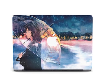 Cute Anime Girl Umbrella MacBook Case for MacBook Air Rainy Day Town 2022 MacBook Air 13 11 Inch MacBook Pro 13 M4 inch Air MacBook 2025