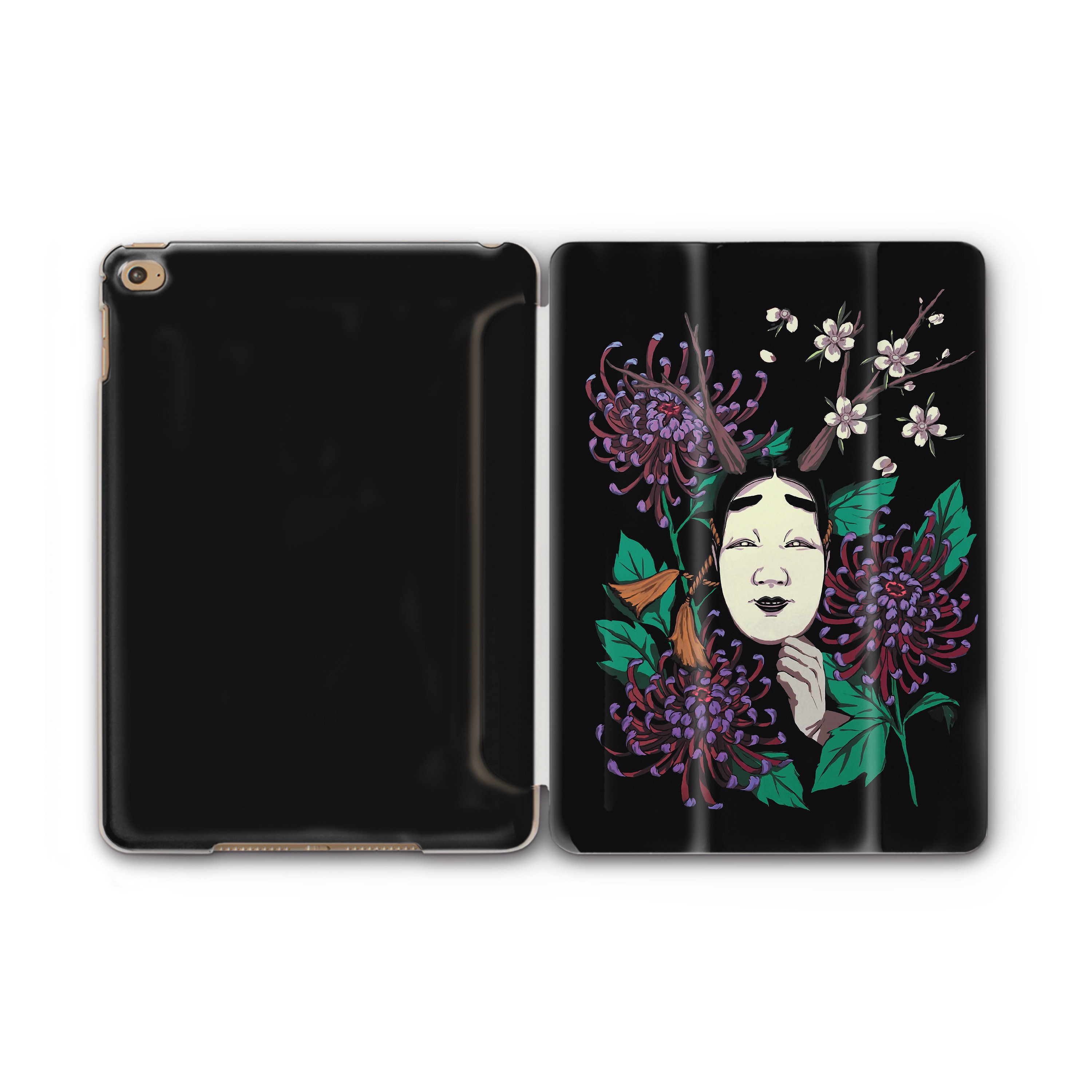 小物 NARITSSSQUARECLEARGRAYFRAMETRANSITION Floral Japanese Noh Mask iPad Smart Case Mystic Traditional