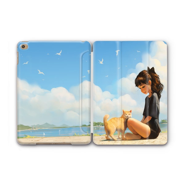 Cute Anime Girl Ocean Umbrella Schoolgirl iPad Smart Case New 2020 iPad Mini 6 Stand Case iPad Flip Cover iPad 12 9 2021 iPad 10 8th iPad 11