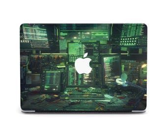 Cyberpunk Hacker Command Center Multiple Green Monitors MacBook  Pro 13 16 A2141 A2338 Art 2023  M3 16 14 Case Air 13 Pro 15 MacBook Cover