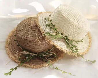 Flower: rattan bow sun hat straw hat sun hat vintage straw hat mommy and me summer clothing beach accessories for toddlers straw