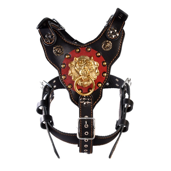 Black Leather Dog  Harness Custom Design Handmade Custom design buckle down Adjustable For Big Dogs MgCollar