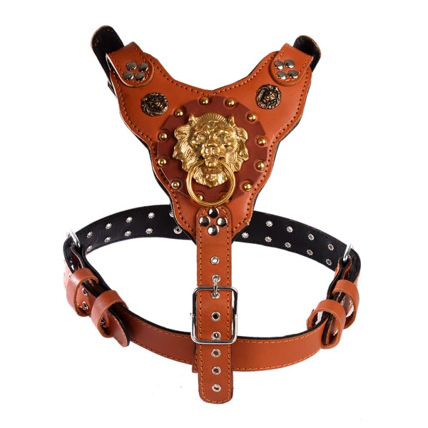 Orange Leather Dog  Harness Custom Design Handmade Custom design buckle down Adjustable For Big Dogs MgCollar