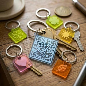 Keychain with Custom QR Code, Plexiglass, Personalized, Laser Engraved, Various Colors, Advertise Your Link