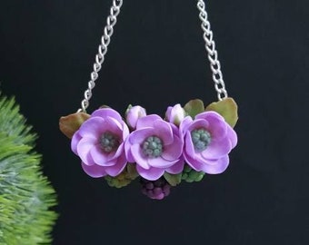 Flower necklace, Violet jewelry, Berry jewelry, Blackberry jewelry, Purple necklace, Vegan gift, Boho jewelry