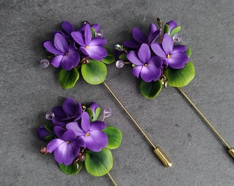 Violet brooch, Purple jewelry, Floral accessories, Wild violet jewelry, Woodland brooch, Nature brooch, Polymer clay brooch