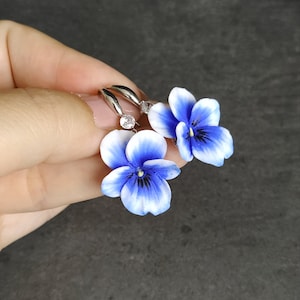 Blue pansy earrings, Royal blue jewelry, Flower earrings, Boho earrings, Gift for her