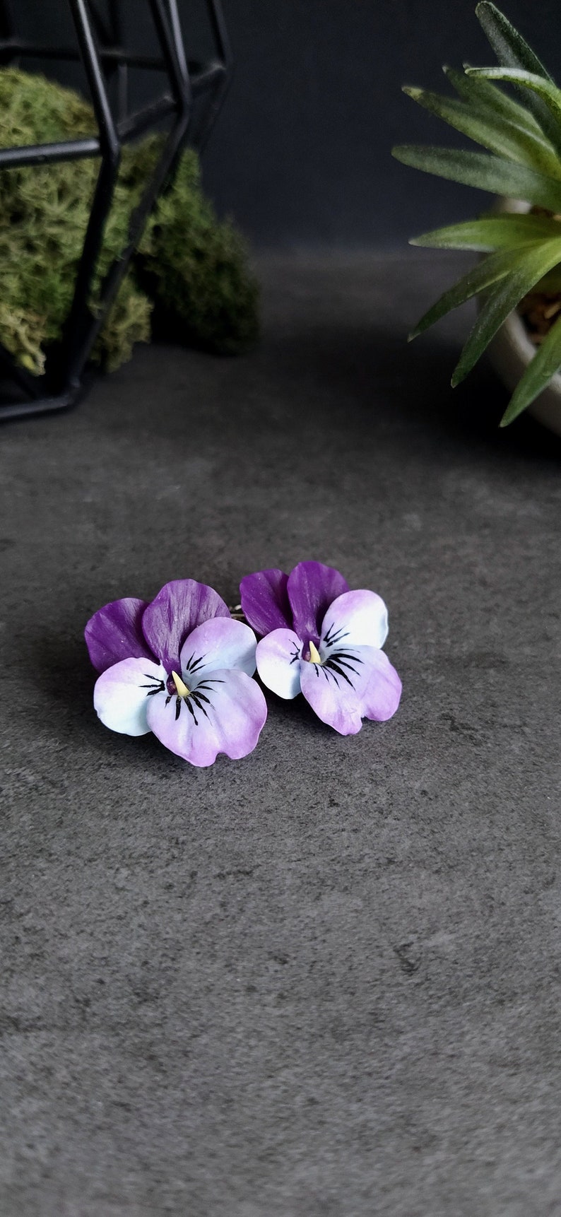 Pansy Earrings, Purple Blue Earrings, Flower Jewelry, Floral