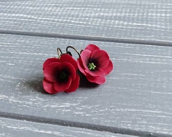 Red poppy earrings, Poppies jewelry, Red jewelry, Botanical earrings, Flower earrings, Floral jewelry, Dangle earrings