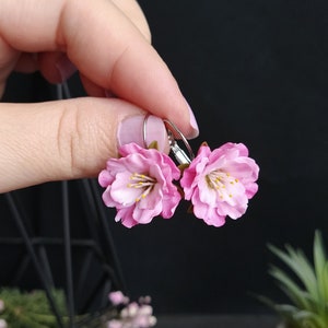Sakura earrings, Pink flower earrings, Cherry blossom, Dangle earrings, Blush earrings, Floral jewelry gift, Pink jewellery