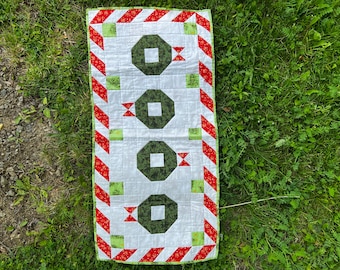 Christmas Wreaths Table Runner / Table Topper - About 18" x 38"