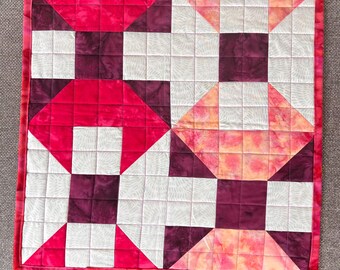 Bright Modern Table Runner/Wall Quilt/Table Topper - About 18 1/2" x 18 1/2" - Machine Pieced and Quilted - Various Pink Fabrics